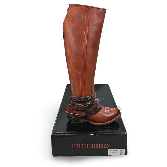 Freebird by Steven Shoes - Freebird Steven Rodondo Whiskey Leather Tall Western Boots Women 7 Studded Zip